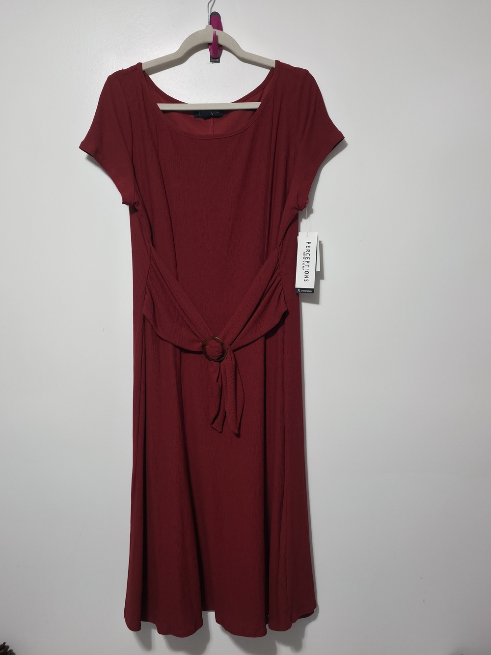 NWT Perceptions New York Rust Midi Dress Tie Belt XL